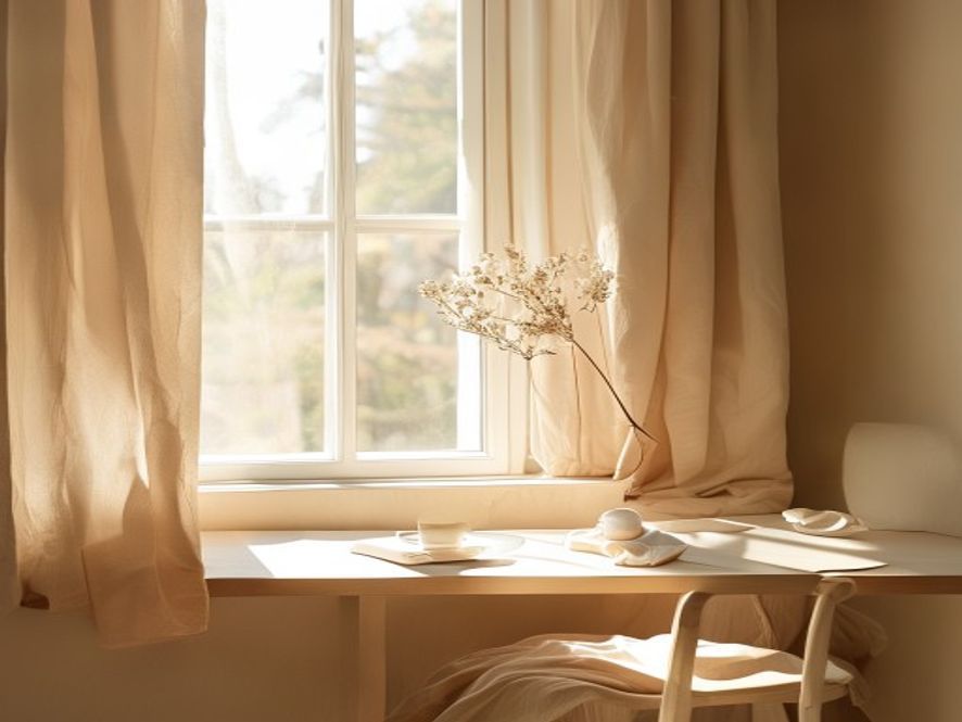Peaceful office workspace with natural light and calm environment